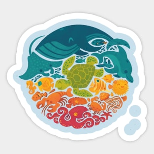 Marine Kaleidoscope: Colorful Underwater Circle Sticker